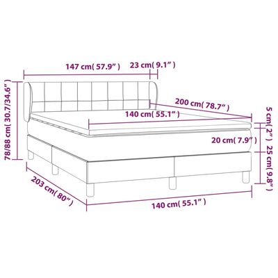 vidaXL Boxspringbett mit Matratze Schwarz 140x200 cm Samt