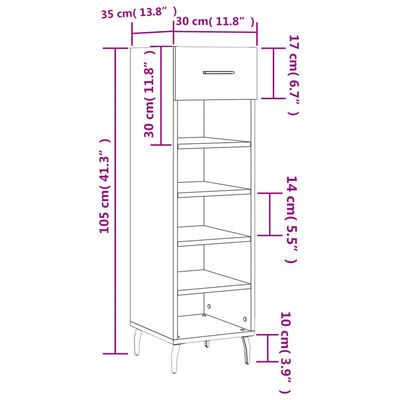 vidaXL Schuhschrank Betongrau 30x35x105 cm Holzwerkstoff