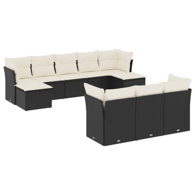 vidaXL 10-tlg. Garten-Sofagarnitur mit Kissen Schwarz Poly Rattan