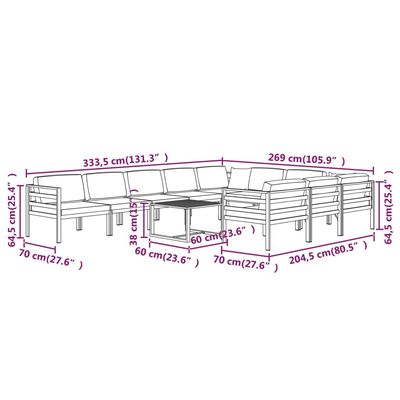 vidaXL 11-tlg. Garten-Lounge-Set mit Kissen Aluminium Anthrazit