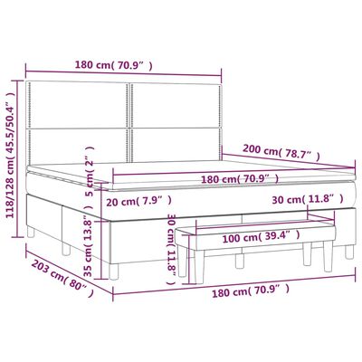 vidaXL Boxspringbett mit Matratze Hellgrau 180x200 cm Stoff