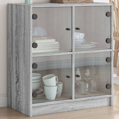 vidaXL Beistellschrank mit Glastüren Grau Sonoma 68x37x75,5 cm