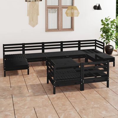 vidaXL 10-tlg. Garten-Lounge-Set Schwarz Massivholz Kiefer