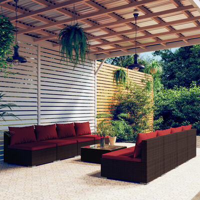 vidaXL 9-tlg. Garten-Lounge-Set mit Kissen Poly Rattan Braun