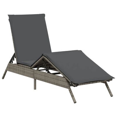 vidaXL Sonnenliegen mit Auflagen 2 Stk. Grau Poly Rattan