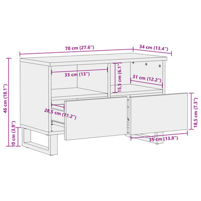 vidaXL TV-Schrank 70x34x46 cm Raues Massivholz Mango