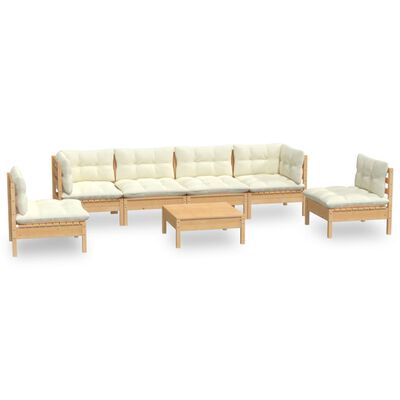 vidaXL 7-tlg. Garten-Lounge-Set mit Creme Kissen Massivholz Kiefer