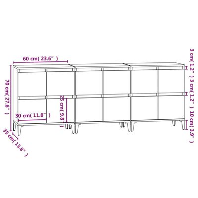 vidaXL Sideboards 3 Stk. Räuchereiche 60x35x70 cm Holzwerkstoff