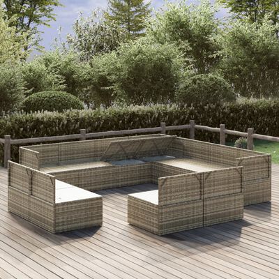 vidaXL 11-tlg. Garten-Lounge-Set mit Kissen Grau Poly Rattan