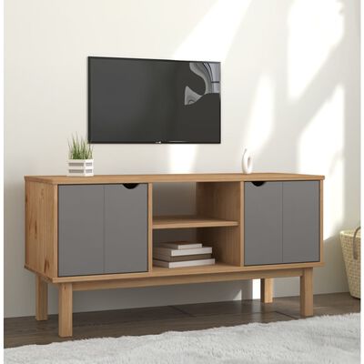 vidaXL TV-Schrank OTTA Braun&Grau 113,5x43x57 cm Massivholz Kiefer