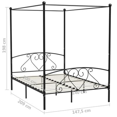 vidaXL Himmelbett-Gestell Schwarz Metall 140 x 200 cm