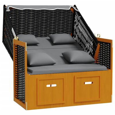 vidaXL Strandkorb mit Kissen Poly Rattan Massivholz Schwarz Anthrazit