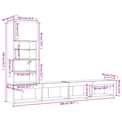 vidaXL 4-tlg. Wohnwand mit LED-Beleuchtung Sonoma-Eiche Holzwerkstoff
