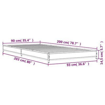 vidaXL Bettgestell Sonoma-Eiche 90x200 cm Holzwerkstoff und Metall