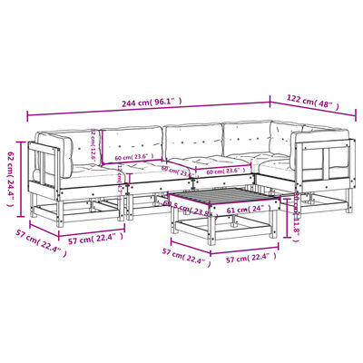 vidaXL 6-tlg. Garten-Lounge-Set mit Kissen Schwarz Massivholz