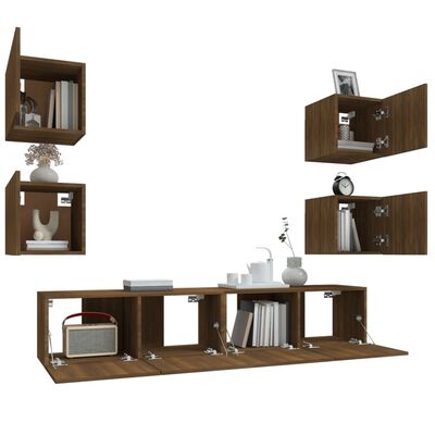 vidaXL 6-tlg. TV-Schrank-Set Braun Eichen-Optik Holzwerkstoff