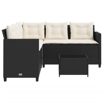 vidaXL Gartensofa in L-Form mit Tisch und Kissen Schwarz Poly Rattan