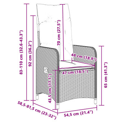 vidaXL 11-tlg. Garten-Bistro-Set mit Kissen Grau Poly Rattan