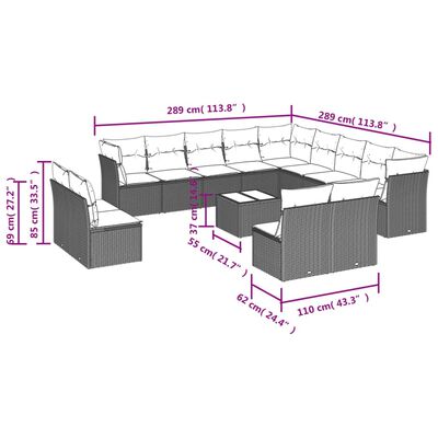 vidaXL 14-tlg. Garten-Sofagarnitur mit Kissen Grau Poly Rattan