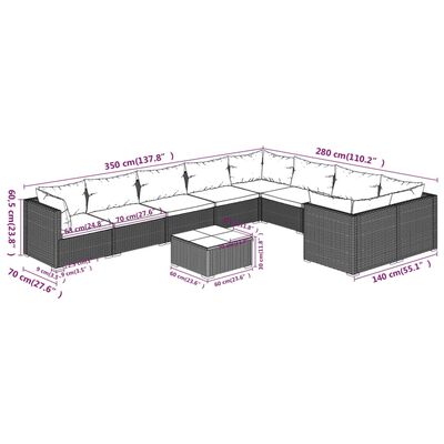 vidaXL 10-tlg. Garten-Lounge-Set mit Kissen Poly Rattan Schwarz