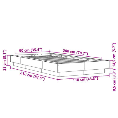 vidaXL Bettgestell Schwarz 90x200 cm Holzwerkstoff