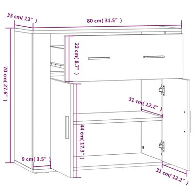 vidaXL Sideboard Betongrau 80x33x70 cm Holzwerkstoff