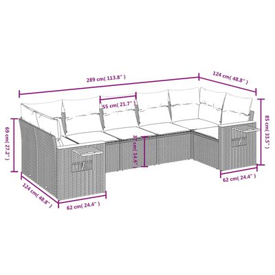 vidaXL 7-tlg. Garten-Sofagarnitur mit Kissen Beige Poly Rattan