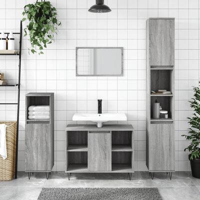 vidaXL Badschrank Grau Sonoma 30x30x100 cm Holzwerkstoff