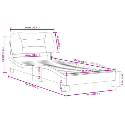 vidaXL Bettgestell mit Kopfteil Dunkelgrau 80x200 cm Stoff