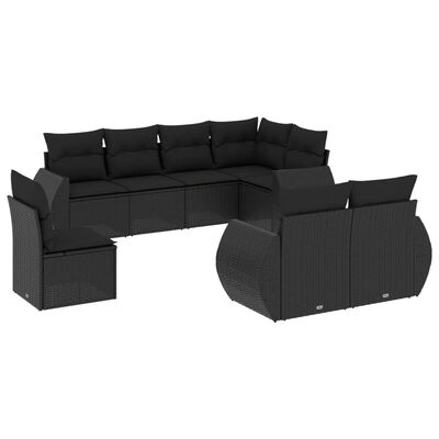 vidaXL 8-tlg. Garten-Sofagarnitur mit Kissen Schwarz Poly Rattan