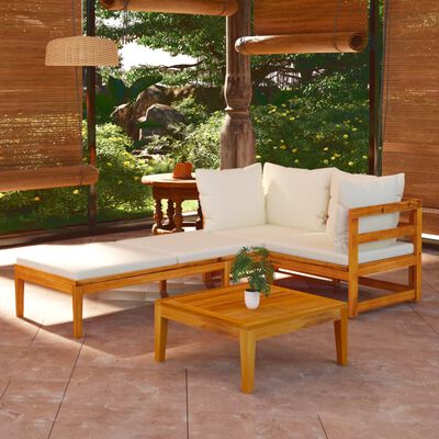 vidaXL 3-tlg. Garten-Lounge-Set mit Cremeweißen Kissen Massivholz Akazie