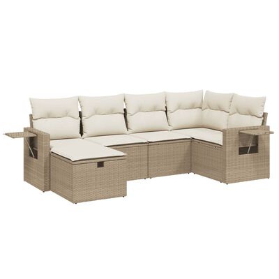 vidaXL 6-tlg. Garten-Sofagarnitur mit Kissen Beige Poly Rattan