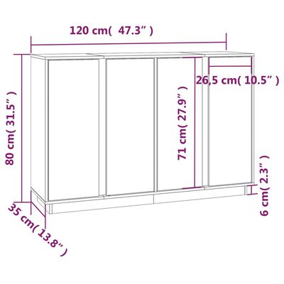 vidaXL Sideboard Schwarz 120x35x80 cm Massivholz Kiefer