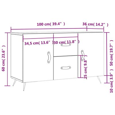 vidaXL Sideboard Grau Sonoma 100x36x60 cm Holzwerkstoff