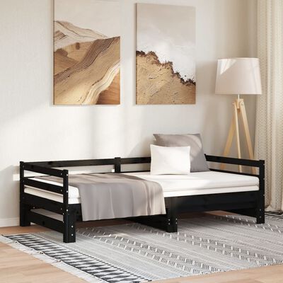 vidaXL Ausziehbares Tagesbett Schwarz Massivholz Kiefer 2x(90x200) cm