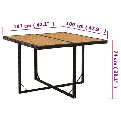 vidaXL Gartentisch Schwarz 109x107x74cm Poly Rattan Massivholz Akazie