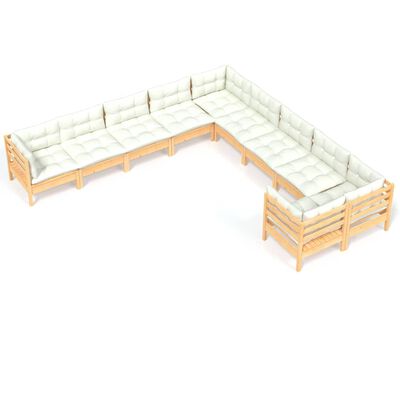 vidaXL 10-tlg. Garten-Lounge-Set mit Creme Kissen Kiefernholz