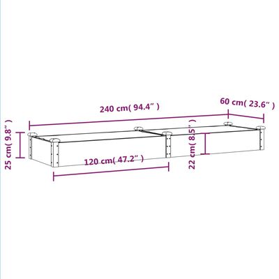 vidaXL Hochbeet mit Einsatz Braun 240x60x25 cm Massivholz Tanne