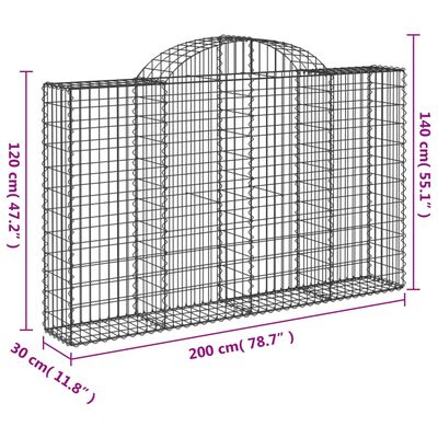 vidaXL Gabionen mit Hochbogen 11Stk. 200x30x120/140cm Verzinktes Eisen