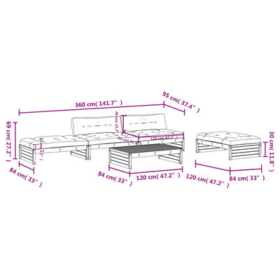 vidaXL 5-tlg. Garten-Lounge-Set mit Kissen Schwarz Massivholz