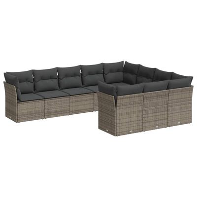 vidaXL 10-tlg. Garten-Sofagarnitur mit Kissen Grau Poly Rattan