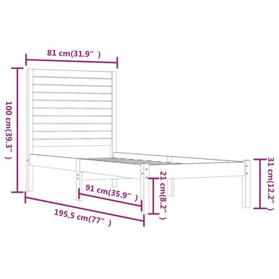 vidaXL Massivholzbett Honigbraun 75x190 cm