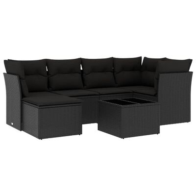 vidaXL 7-tlg. Garten-Sofagarnitur mit Kissen Schwarz Poly Rattan