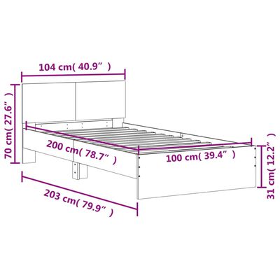 vidaXL Bettgestell mit Kopfteil und LED-Leuchten Grau Sonoma 100x200cm