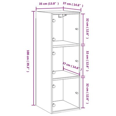 vidaXL Wandschrank mit Glastüren Sonoma-Eiche 35x37x100 cm