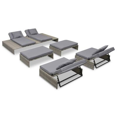 vidaXL 5-tlg. Garten-Lounge-Set mit Auflagen Poly Rattan Grau