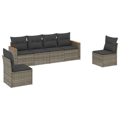 vidaXL 6-tlg. Garten-Sofagarnitur mit Kissen Grau Poly Rattan