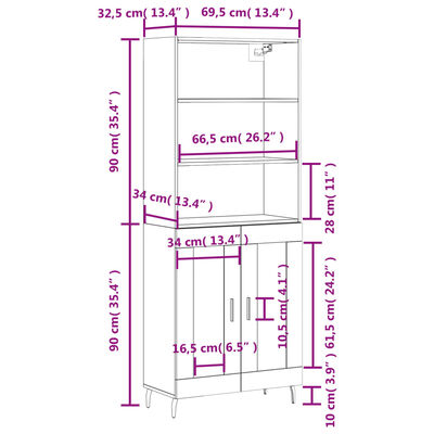 vidaXL Highboard Weiß 69,5x34x180 cm Holzwerkstoff