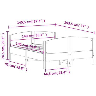 vidaXL Massivholzbett ohne Matratze 140x190 cm Kiefernholz