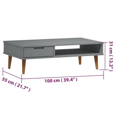 vidaXL Couchtisch MOLDE Grau 100x55x31 cm Massivholz Kiefer